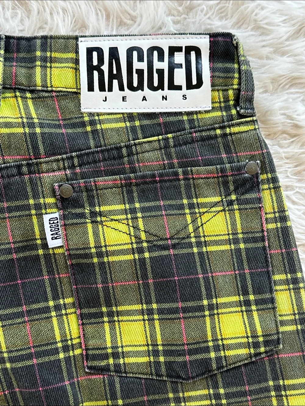 The Ragged Priest green yellow plaid high rise jeans 28